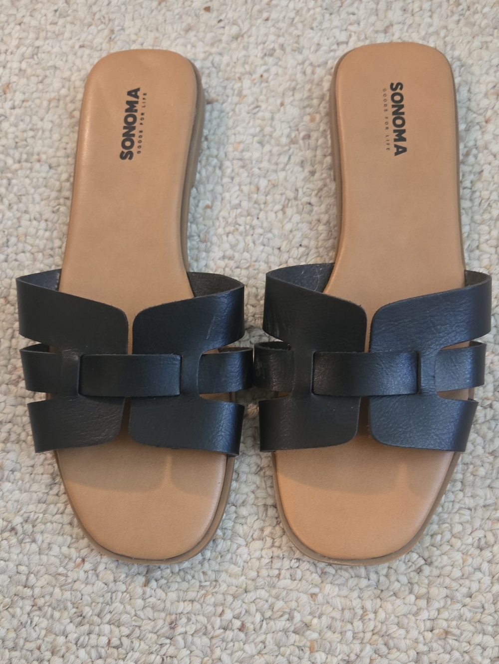 Sonoma Black Leather Woven Slide Sandals